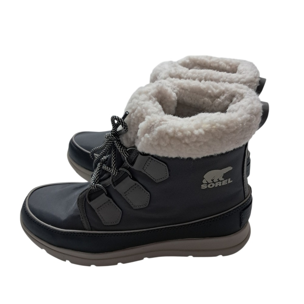 Sorel Explorer Carnival Boots Women's 8 Gray Waterproof Faux Fur Winter Snow
